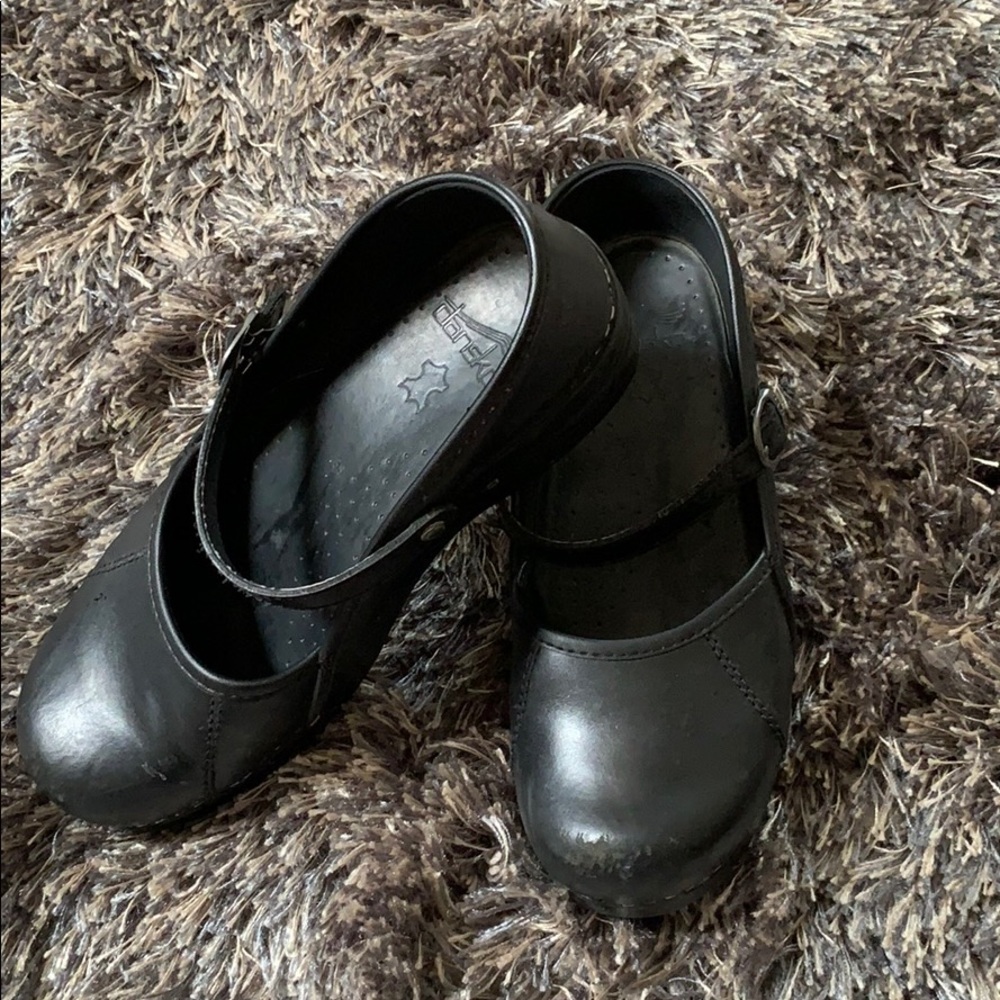 Dansko Black Leather Mules